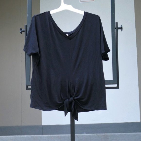 Isaac Liev BLACK Short Sleeve Front-Tie Knot Top M - Picture 12 of 13